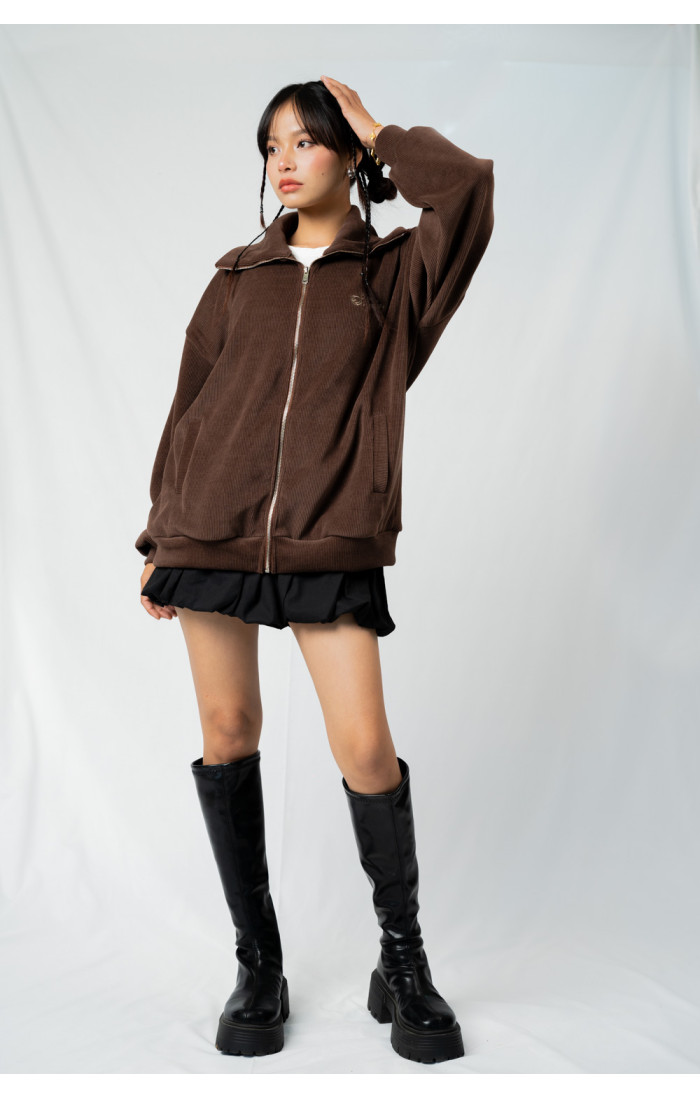 Celine Brown High Neck Zip Sweater