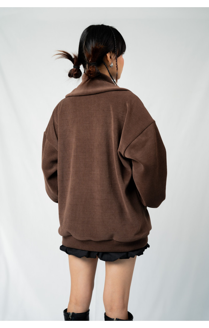 Celine Brown High Neck Zip Sweater