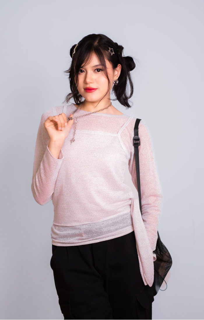Layered Shirring Sheer Top