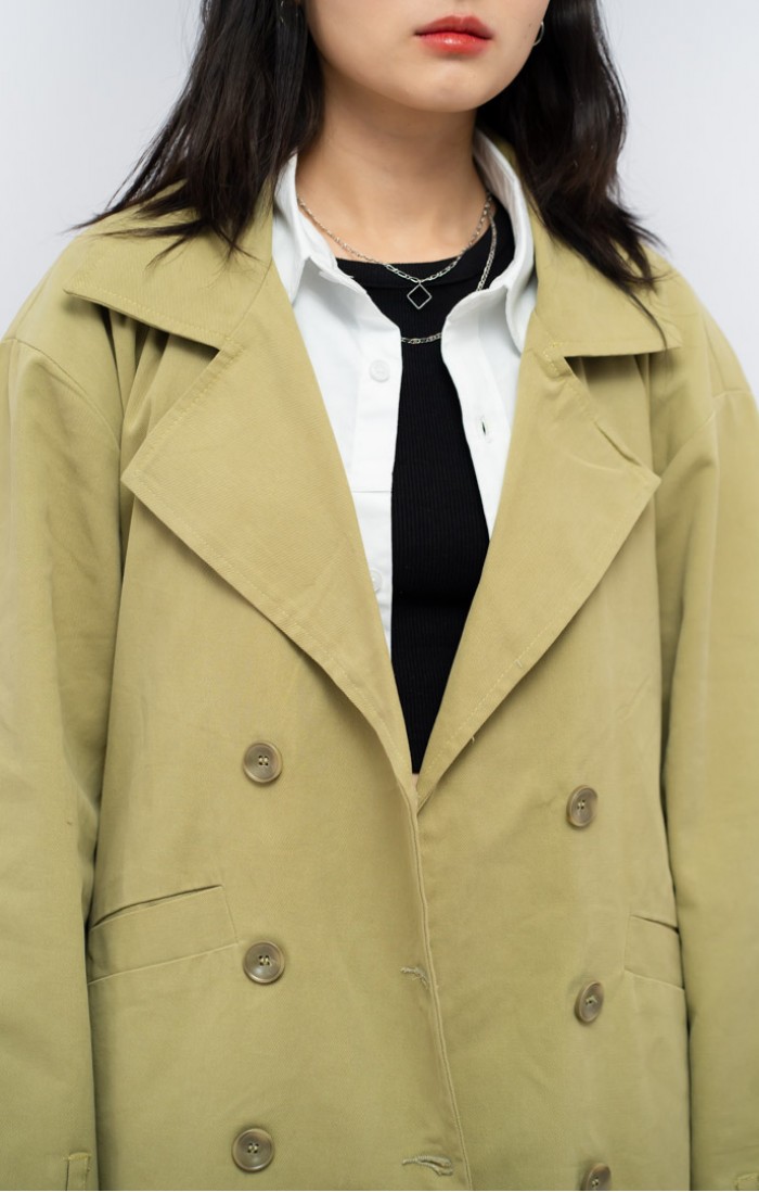 Classic Pale Olive Green Trench Coat
