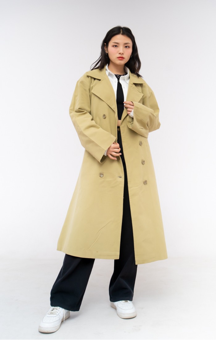 Classic Pale Olive Green Trench Coat