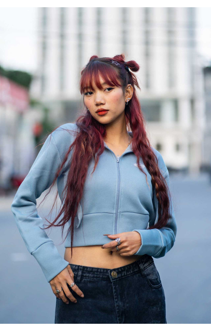 Softie Fitted Ash Blue Crop Zip Hoodie