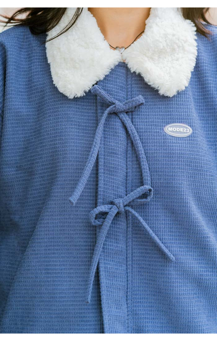 Faux Shearling Lined Blue Corduroy Jacket