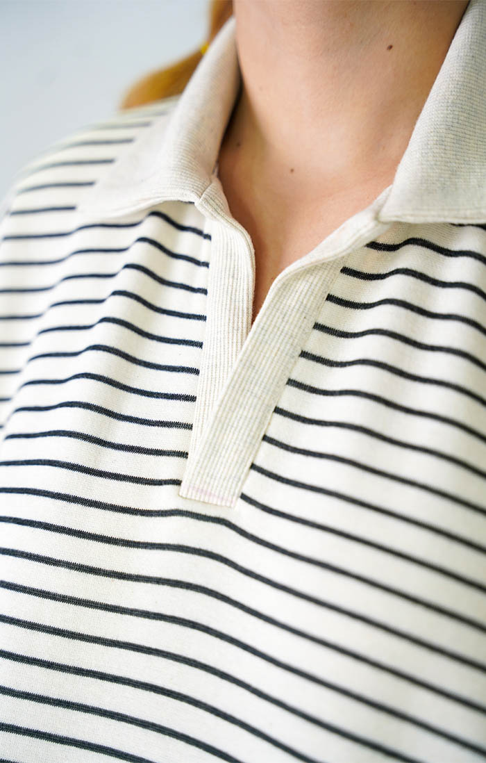 White Striped Polo Sweatshirt