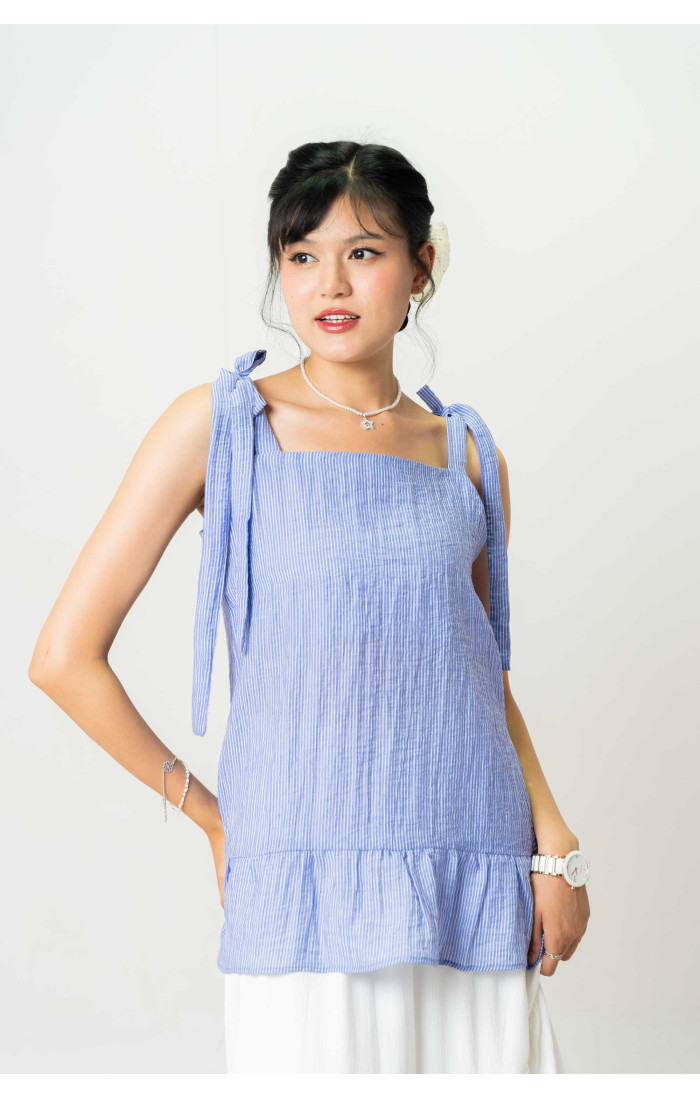 Amelia Shoulder Tie Blue Top