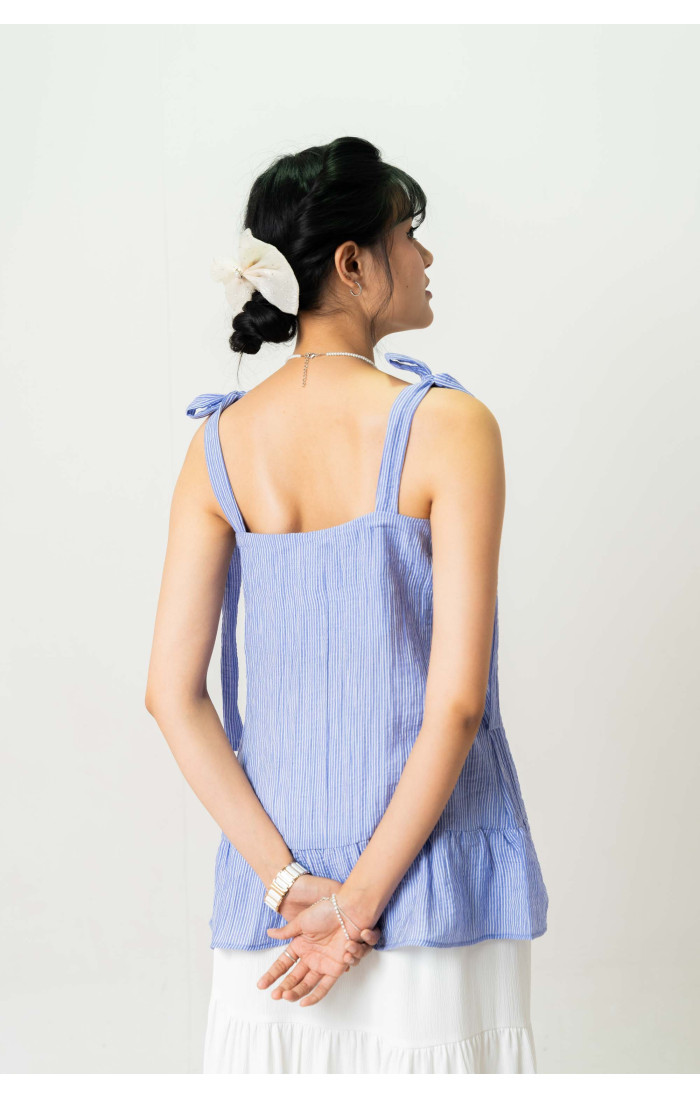 Amelia Shoulder Tie Blue Top