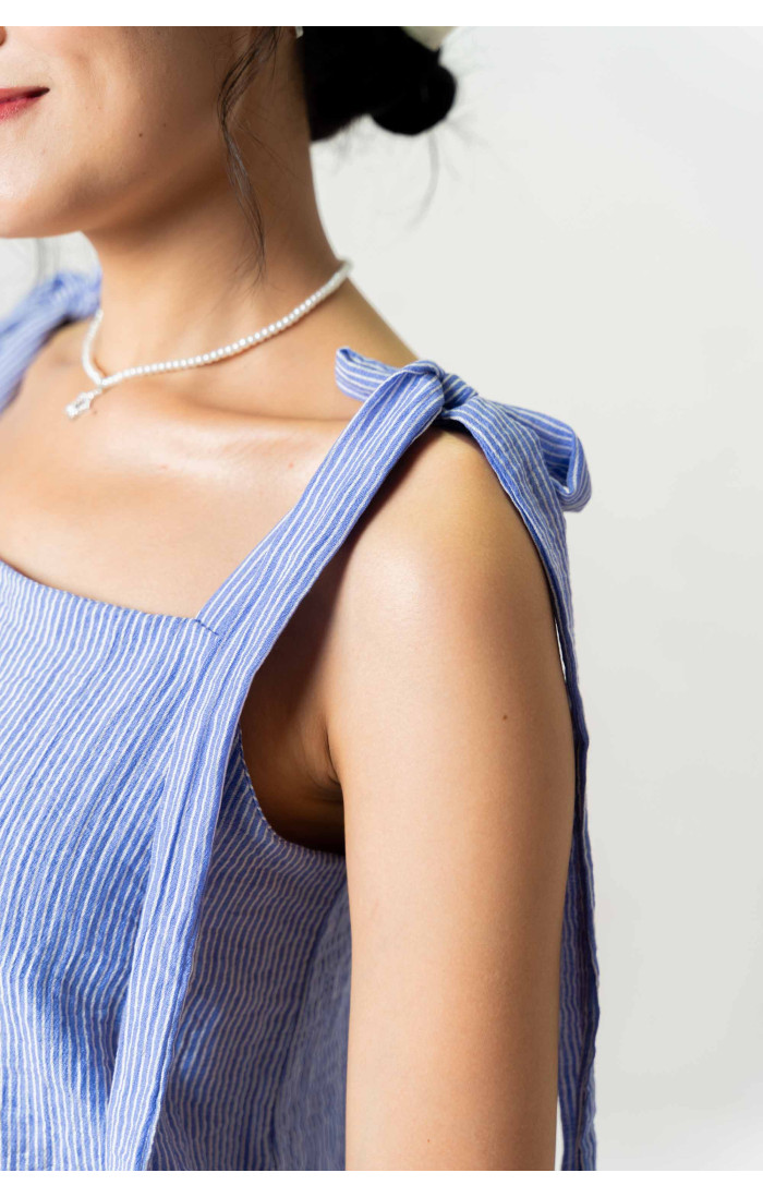 Amelia Shoulder Tie Blue Top