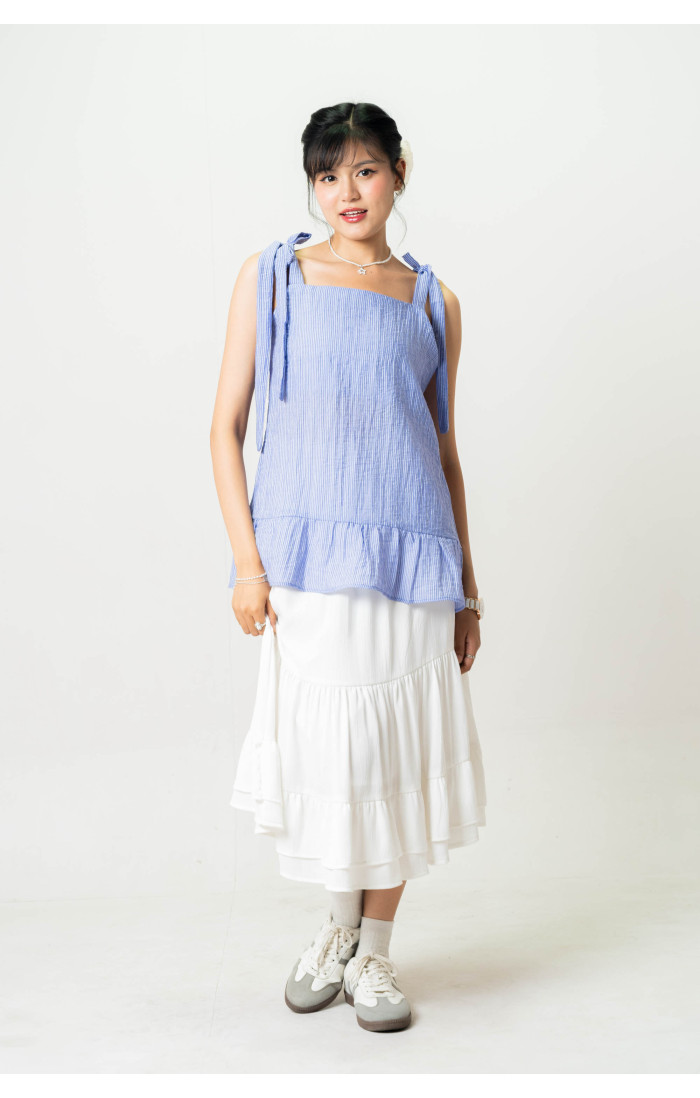 Amelia Shoulder Tie Blue Top
