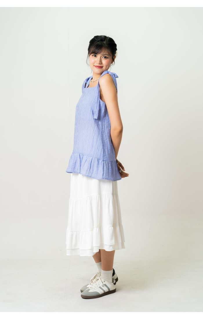 Amelia Shoulder Tie Blue Top