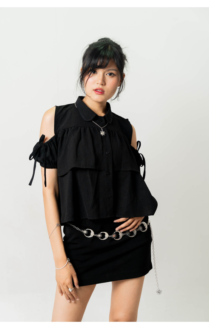 Aurora Black Ruffled Top