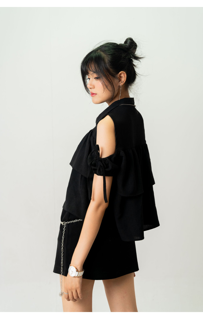 Aurora Black Ruffled Top