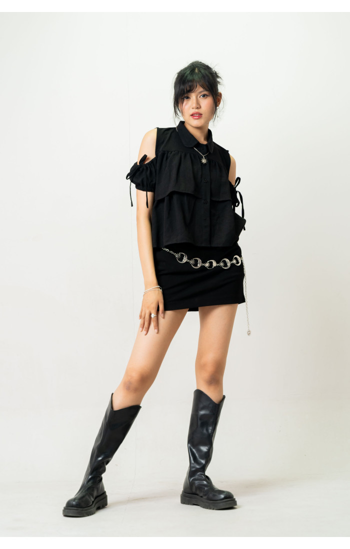 Aurora Black Ruffled Top