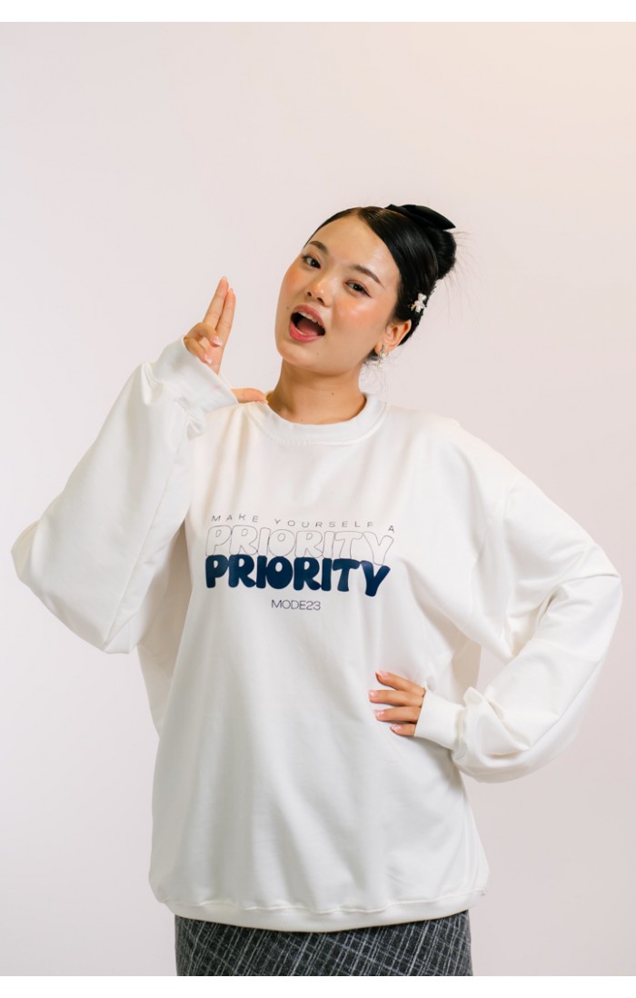 Mode Priority Printed White Sweatshirt