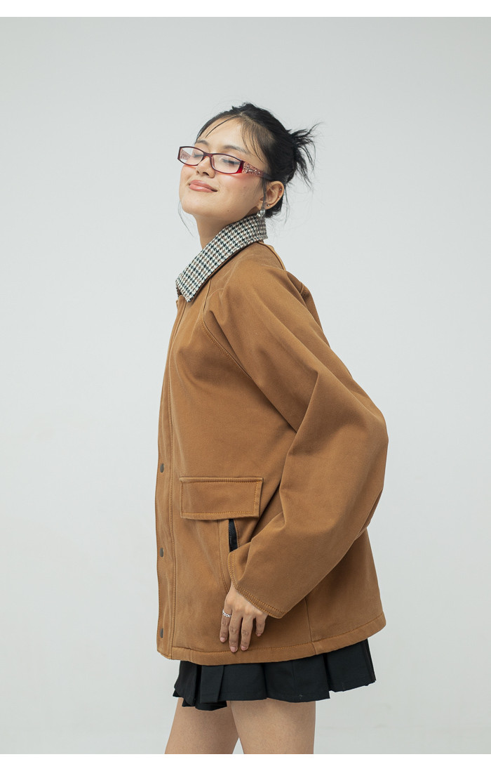 Classic Check Collar Suede Jacket
