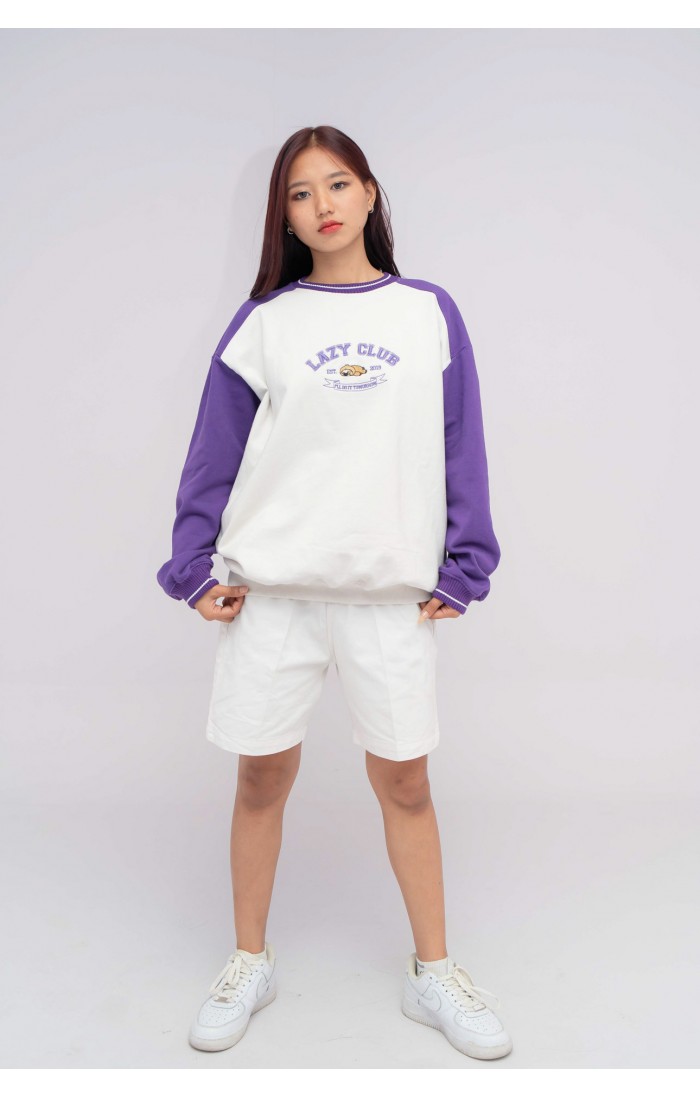 Lazy Club Embroidered  Purple Sweatshirt