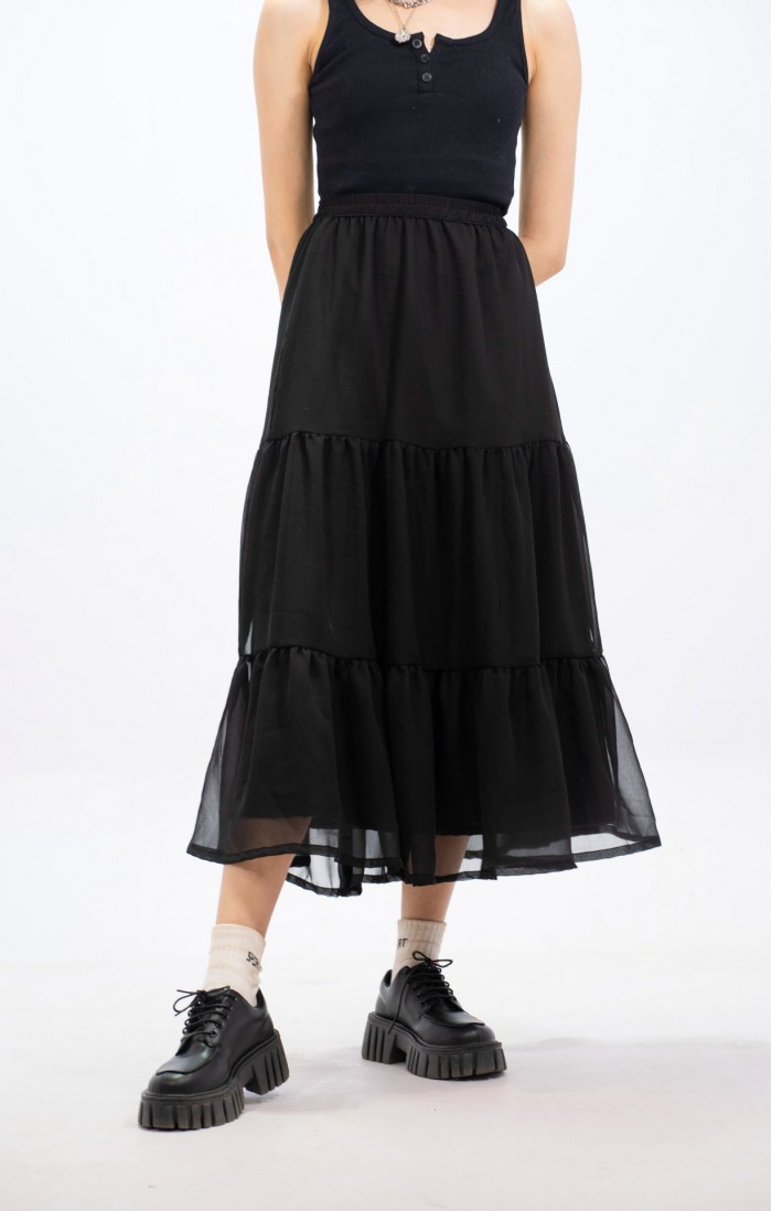 Black Ruffle Long Skirt