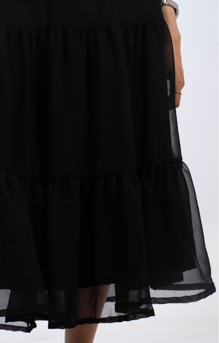Black Ruffle Long Skirt