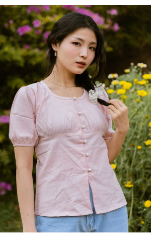 Fresia Pearl Button Pink Top