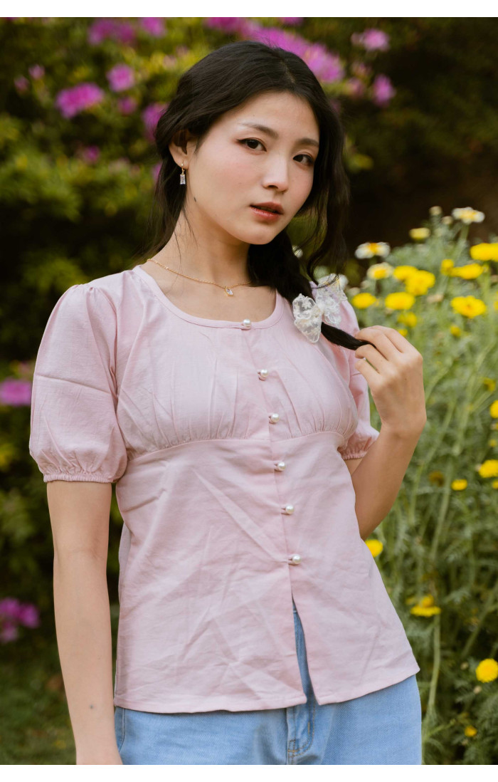 Fresia Pearl Button Pink Top