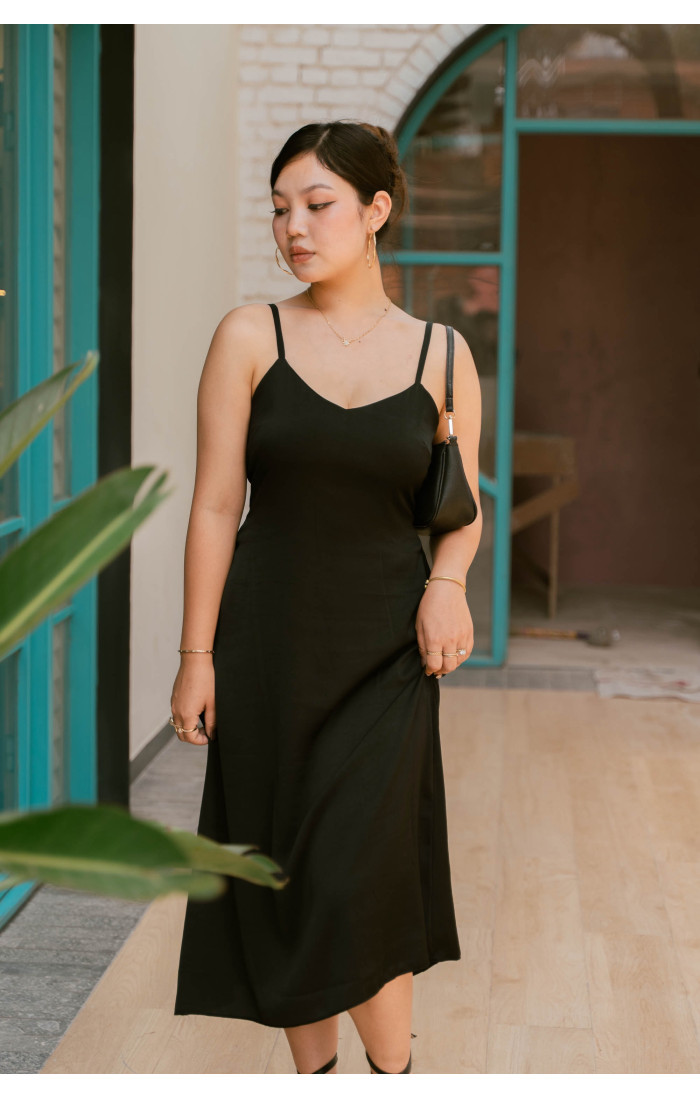 Olivia Black Midi Slip Dress 