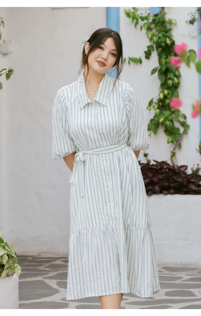 Eve Belted Striped Green Sundress