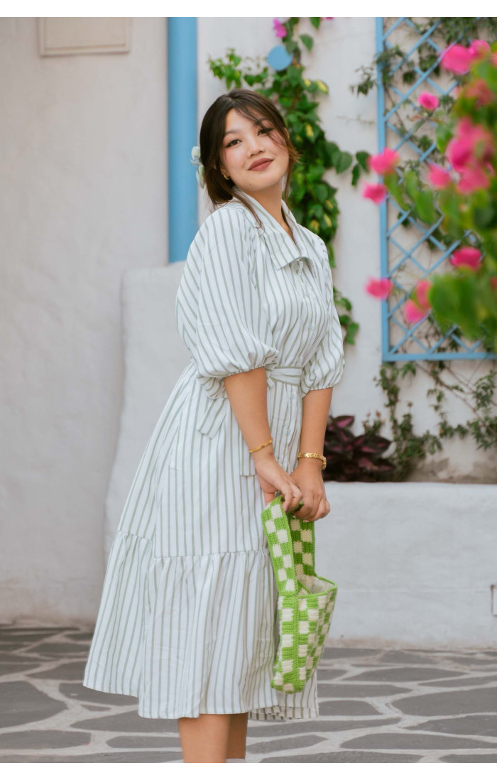 Eve Belted Striped Green Sundress