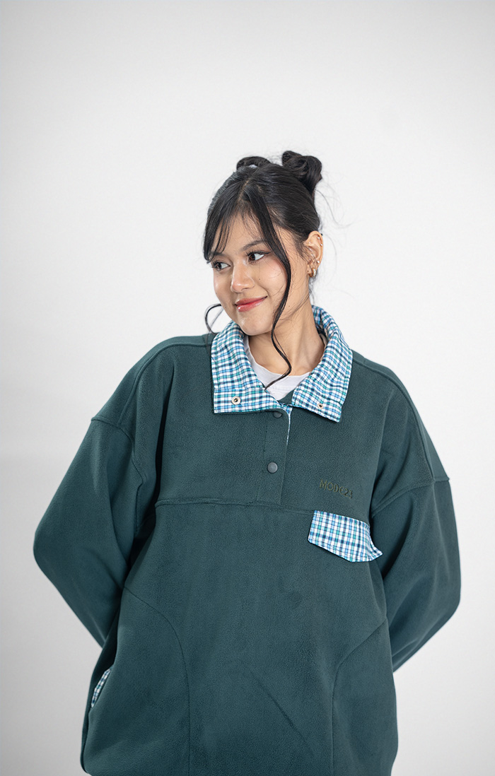 Check Green Polar Pullover