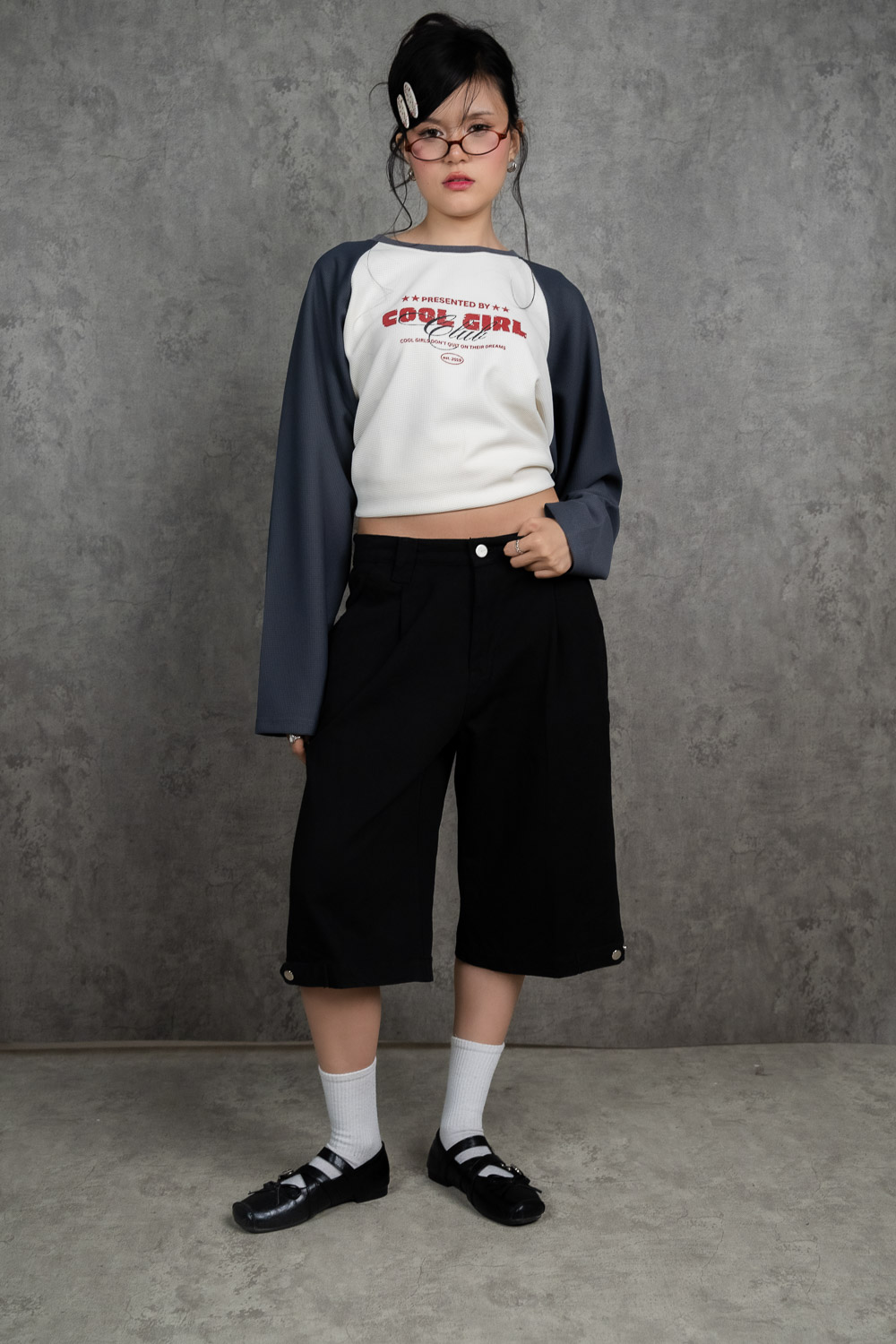 Mode23 Black Twill Shorts
