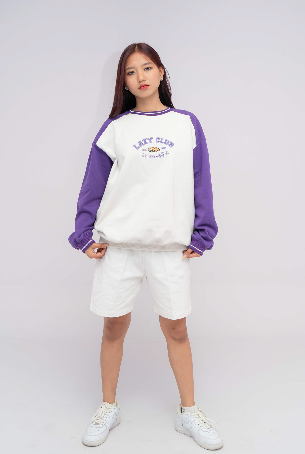 Lazy Club Embroidered  Purple Sweatshirt