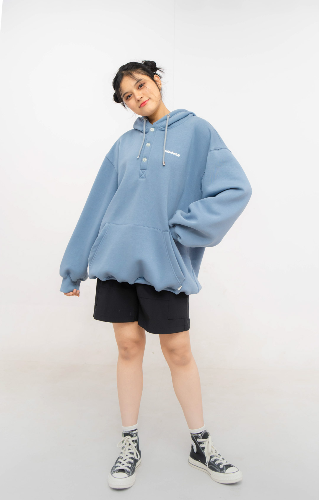 Mode23 Half Button Up Baby Blue Hoodie