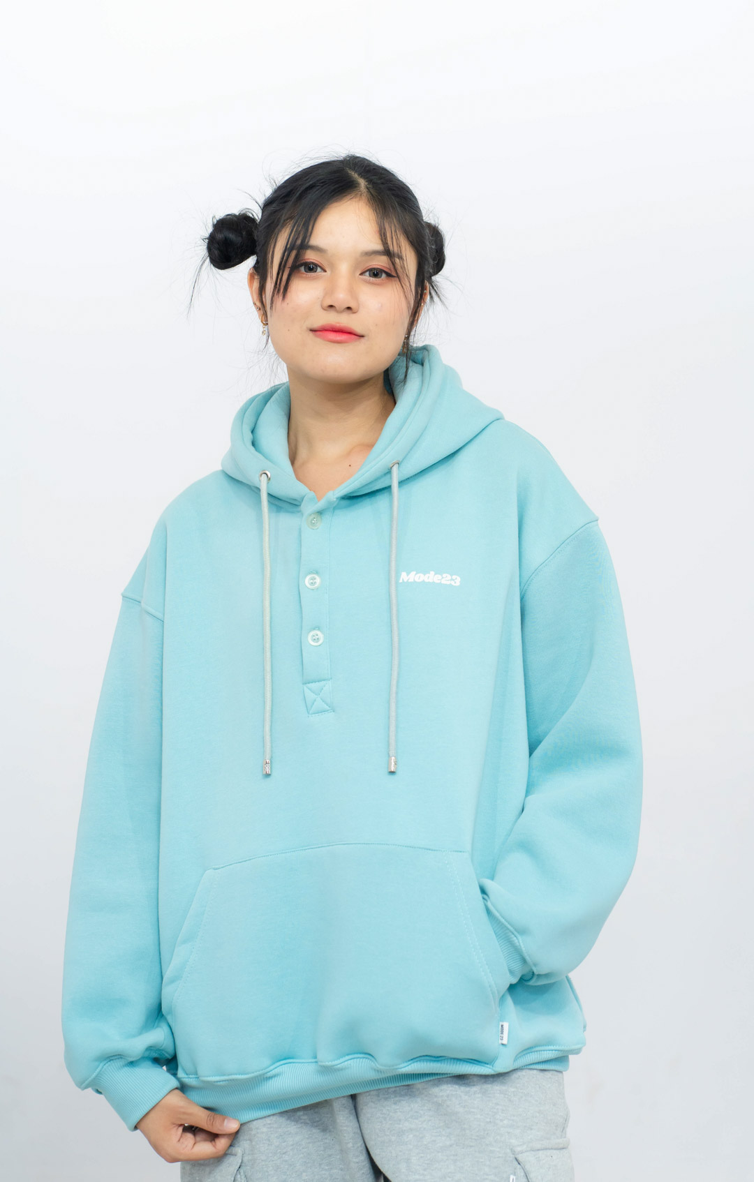 Mode23 Half Button Up Electric Blue Hoodie